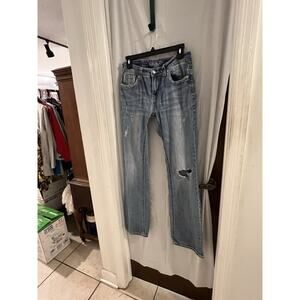 Grace In LA Womens 27 Bling Low Rise Distressed Straight Leg Jeans Embroidered